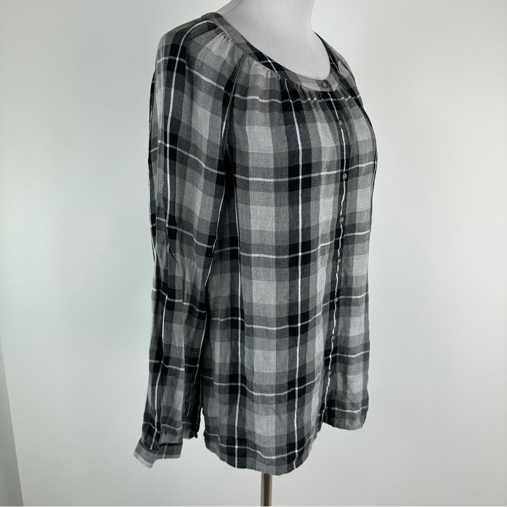 J. Jill Gray Black Plaid Button Down Shirt Size Small - Picture 4 of 7